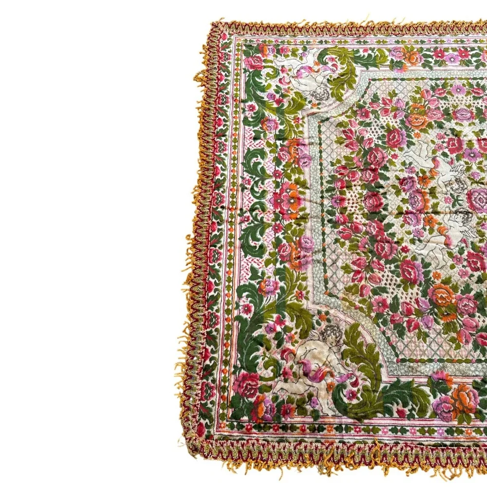 Tapestry Throw Blanket Unisex‎ Multi Vintage Cherub Floral Italy 75x95